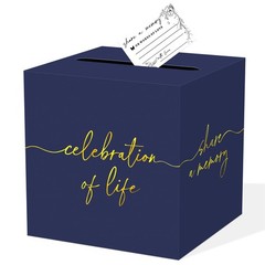 Navy Blue Celebration of Life Card Box with Gold Lettering, Share a Memory Funer