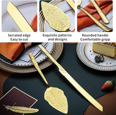 Berglander Gold Wedding Cake Knife and Server Set, Titanium Gold Plating with Un