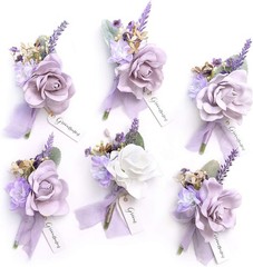 Boutonniere for Men, 6pcs Groom Groomsmen Boutonniere with Built-in Pins, Art…