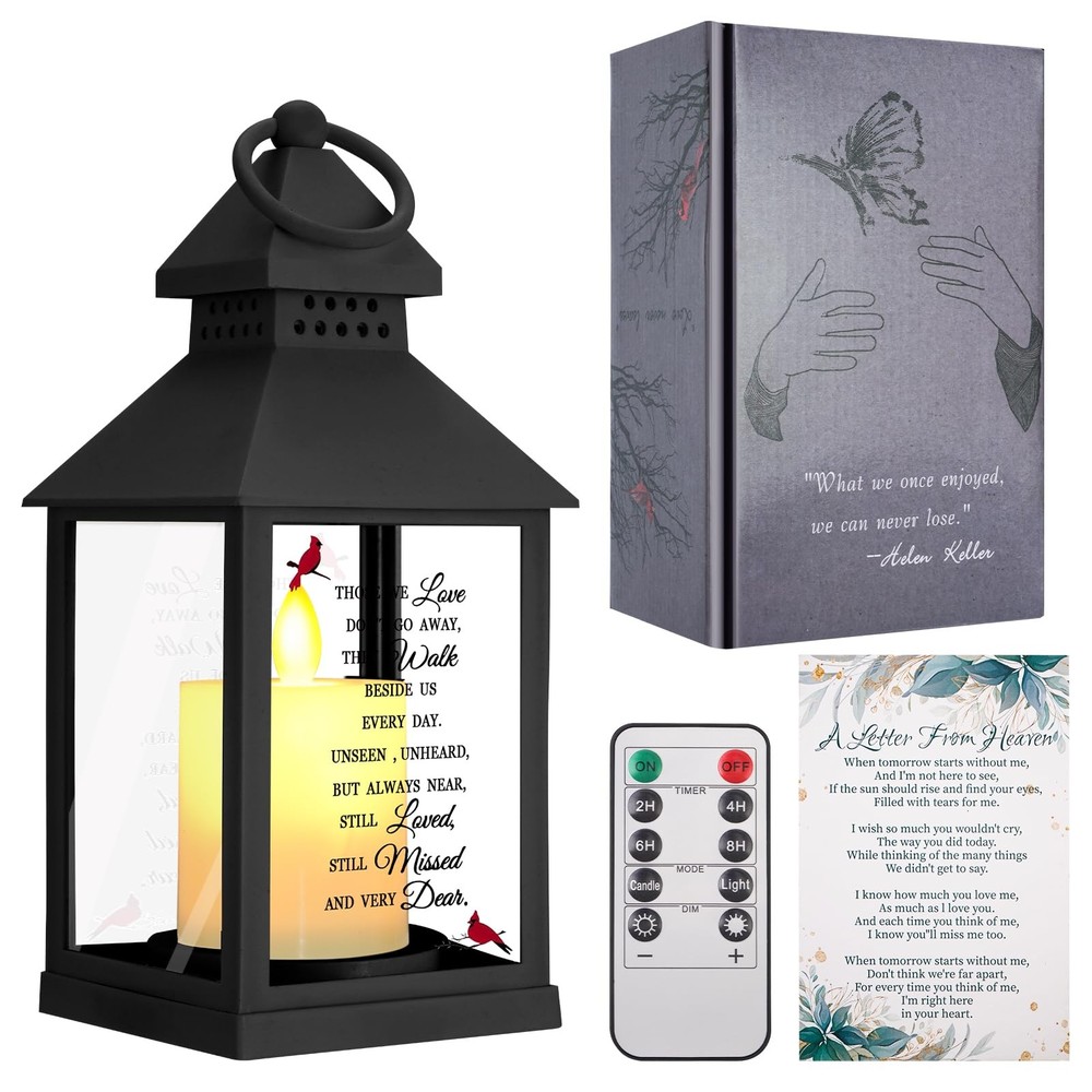 Sympathy Gifts for Loss of Loved One, Memorial Gift Lantern with Card, Black