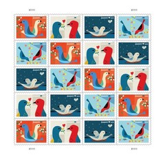 2026 LOVE BIRDS First Class Letter Postage Stamps 78¢- sheet of 100pc total
