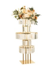 Gold Metal Crystal Flower Stand Wedding Centerpiece 5 Tier