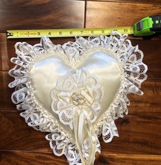 Ring Bearer Pillow Heart Lace Satin Ribbon Ceramic Flower Floral w/ Box