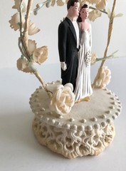 Vintage 1950s Wedding Cake Topper Bride Groom Floral Arch Mid Century