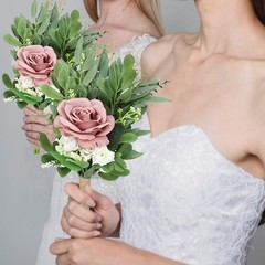 8 Inch Bridesmaid Bouquets Set of 4 – Artificial Flowers Greenery Bouquet for…