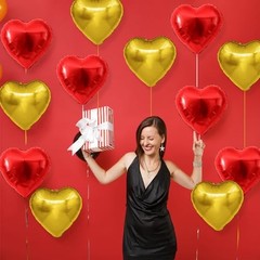 Heart Balloons,12Pcs Red Heart Shaped Foil Balloons,18Inch Gold Helium Red Gold