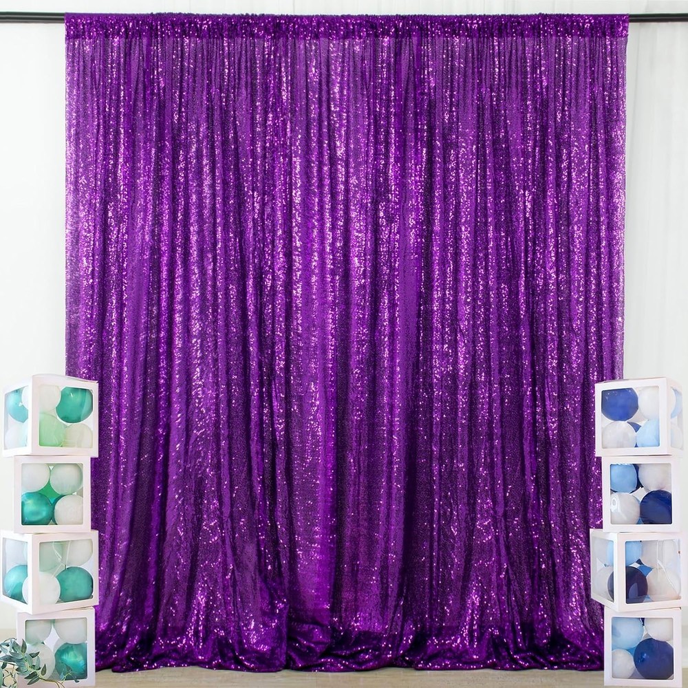 ShinyBeauty Purple Sequin-Backdrop-Curtain 2Panels 5FTx10FT Glitter Wedding Back