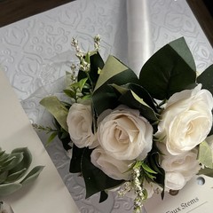 Threshold Artificial Silk White Rose & Echeveria Greenery Wedding Bouquet