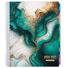 LITE TEACHER PLANNER – Aug 2026-Jul 2027, 8.5″ x 11″ Daily Teal Gold Marble