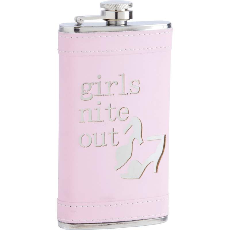 6 oz. Pink Maxam Stainless Steel Flask «Girls Nite Out» Wine/ Bar wear