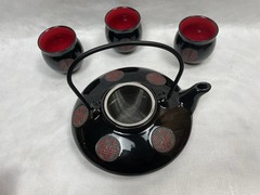 New Black Glossy Chinese Wedding Tea Set Double Happiness 囍 Teapot + 4 Cups