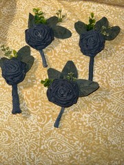 Set Of Four Denim Bridal Wedding Rose Boutonnières For Groomsmen