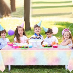 Tiamon 1 Pc Pastel Rainbow Tablecloths 108″ x 54″ (Rectangular), Pink