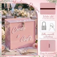 Light Pink Acrylic Wedding Card Box Slot Lock 10x6x10 Inch Money Gift Party
