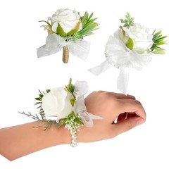 Rose Wrist Corsage Bracelet Boutonniere Set 2 Pack Wedding Flowers