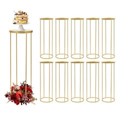 Detachable Cylindrical Golden Flower Stand Party Wedding Table Flower Rack 10pcs