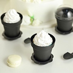 12 BLACK Mini Flower Pot DESSERT CUPS Lid Shovel Spoon Party Events Decorations