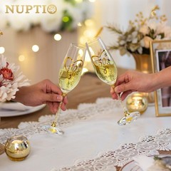 NUPTIO 50th Anniversary Champagne Flutes: Set of 2 Gold Crystal Toasting Glas…