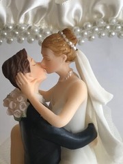 Western Honeymoon Night, Rhinestone and Pearl, Heart, Ivory and Gold Cake Top