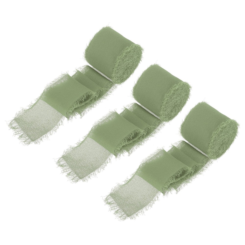 Chiffon Ribbon, 1.5″x7 Yard Silk Dusty Green Tulle Satin Fabric Ribbon,3pcs