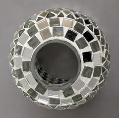 Candle Holder 4″D 10.5″Hi Set/2 Nickel Plated & Mirror Mosaic Shade FREE SHIPING