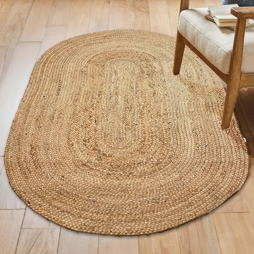Chardin home Oval Braided Natural Fiber Jute Rug – 3×5 ft, Handcrafted Boh