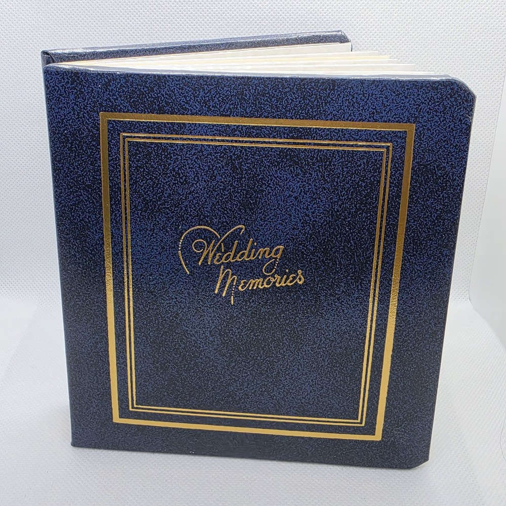 Family-Vue Photo-Curio 4″x5″ Wedding Memories Blue & Gold Album 14 Pgs Box 5206