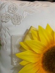 Satin Wedding Ring Pillow Sunflower Photos Ringbearer Flower girl White Yellow