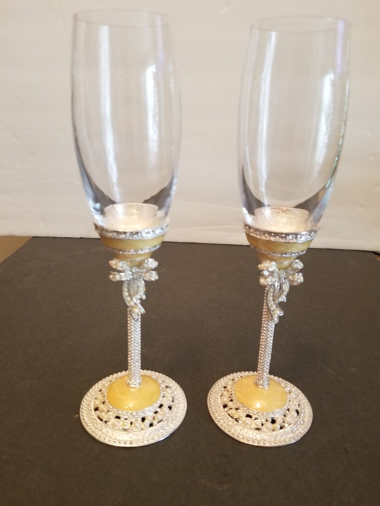 Nuptio Champagne Flutes Glasses 2pcs.Flute Enamel Wedding Crystal 9.75″tall