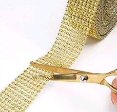 20 Yards Rhinestone Ribbon 2 Rolls Diamond Ribbon for Crafts, Cake, Gold, 8 Row