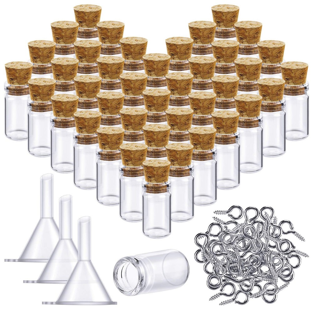 Yungyan 50 Pieces Small Mini Glass Bottles Jars with Cork 0.5ml, Clear