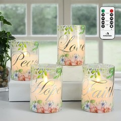 Pink Flameless Pillar Candles, Glass Led Candles Battery Floral & Terms