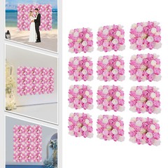 12PCS Artificial 3D Flower Wall Panel Wedding Backdrop Wall Decor Pink 15*15in