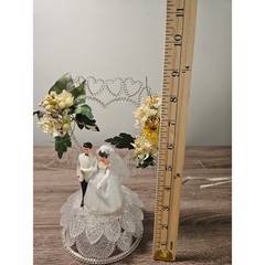 Vintage Wedding Cake Topper Lot 4pc Wilton Bride Groom Retro Lace Floral 1993