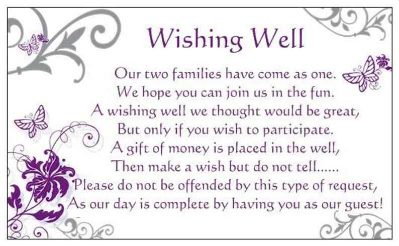 50 x WHITE WISHING WELL CARDS wedding invitations gifts purple silver butterfly