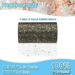 Tulle Fabric Rolls 6″ by 50 Yards Fabric Spool Tulle for DIY, Black-gold