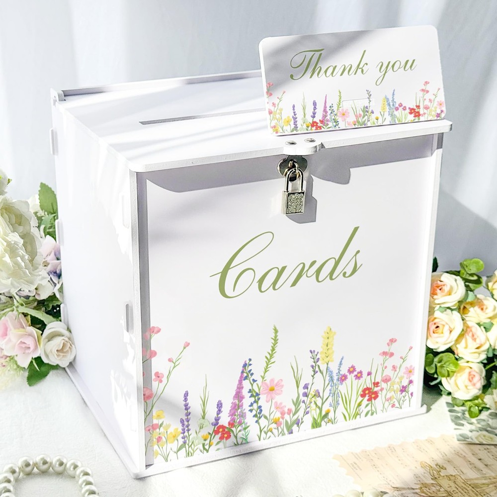 White Wedding Card Box With Lock PVC Gift Money Reception Decor Anniversary