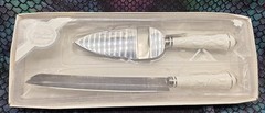 New Russ Berrie White Lace & Promises Porcelain Cake Knife Server Wedding Vtg
