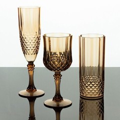 6 AMBER GOLD 14 oz Crystal Plastic DRINKING GLASSES Party Events Disposable