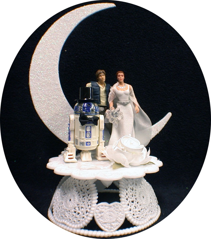Star War Wedding Cake Topper Han Solo Princess Leia R2 Space Bride Groom Top