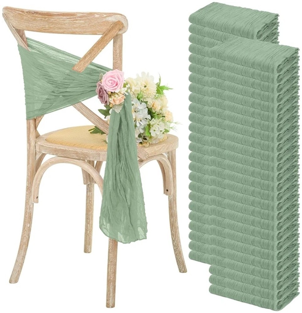 46 Wedding Cheesecloth Chair Sashes Sage Green 15.7″ x 70″