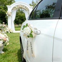2pcs Wedding Car Decoration Set Bows Bouquet Set DIY Simulation Flowers Wedding◐