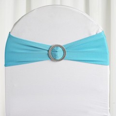 10 Turquoise Spandex CHAIR SASHES with Silver Round Buckles Wedding Decorations