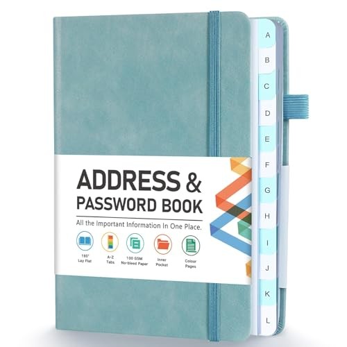 Address Book, Address and Password Keeper Book Medium (5.3 x 7.7 inch) Blue