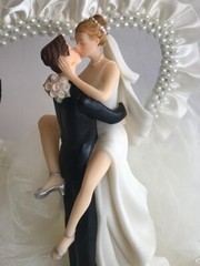 Western Honeymoon Night, Rhinestone and Pearl, Heart, Ivory and Gold Cake Top