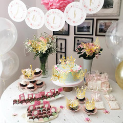 9 Pack Crown Cake Toppers Mini Tiara 3D Gold Butterfly Decoration Vintage Pearl