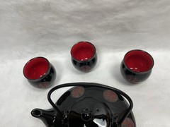 New Black Glossy Chinese Wedding Tea Set Double Happiness 囍 Teapot + 4 Cups