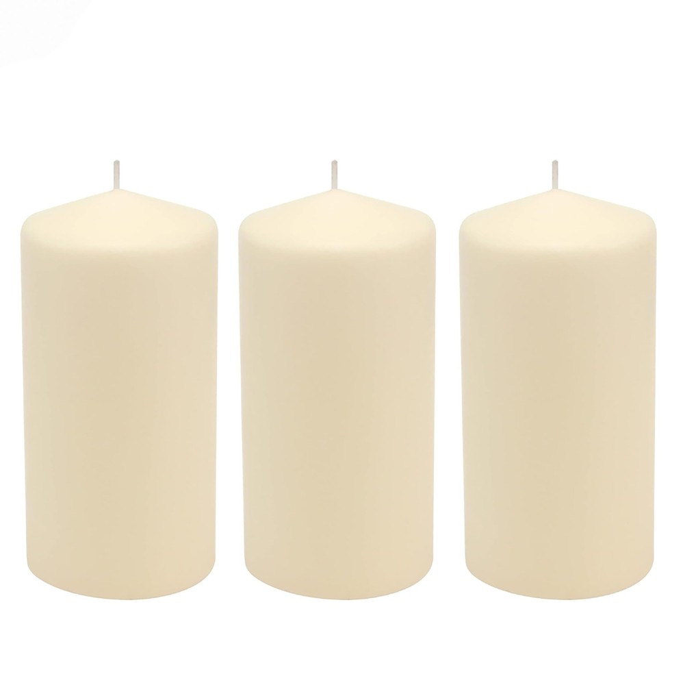 Stonebriar Unscented Pillar Candles – 65 Hour Burn Time, 3″ x 6″, Ivory