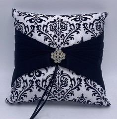 Ring Bearer Pillow Wedding NEW Black White Rhinestones Prty Mail Shp