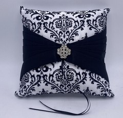 Ring Bearer Pillow Wedding NEW Black White Rhinestones Prty Mail Shp